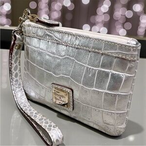 Dooney & Bourke Metallic Silver Croc-Embossed Wristlet